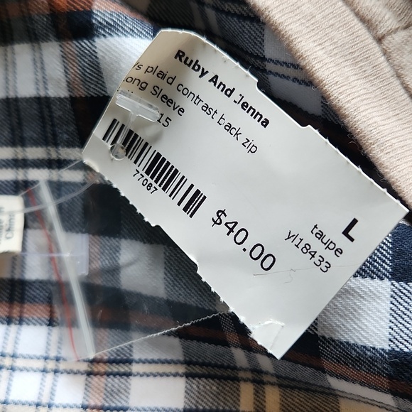 YA Los Angeles Neutral Button-Detail Top with Plaid Back Accent - Picture 14 of 15